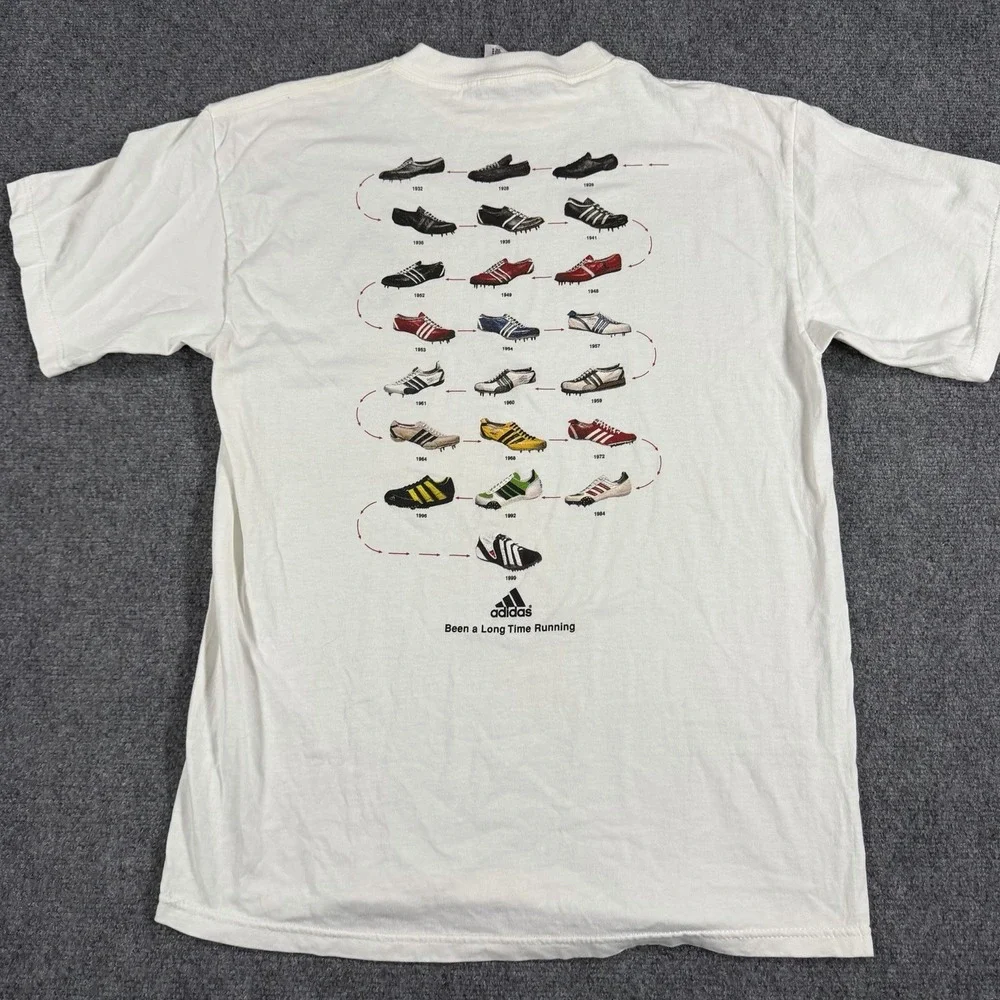 Vintage Adidas Track T Shirt Mens Medium White Graphic 90s Track Cleat History